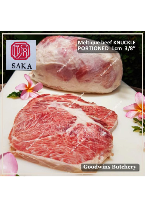 Beef KNUCKLE frozen daging paha rendang MELTIQUE meltik (wagyu alike) SAKA frozen PORTIONED 1.25cm 1/2" (price/pack 2pcs 700g)